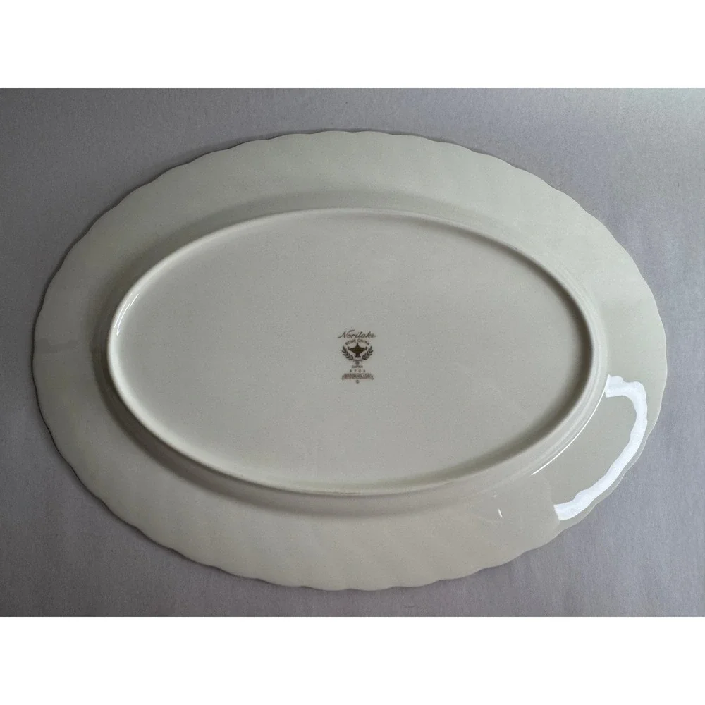 Noritake Brookhollow 4704 Bone China‎ Oval Serving Platter Floral Gold Trim 14in